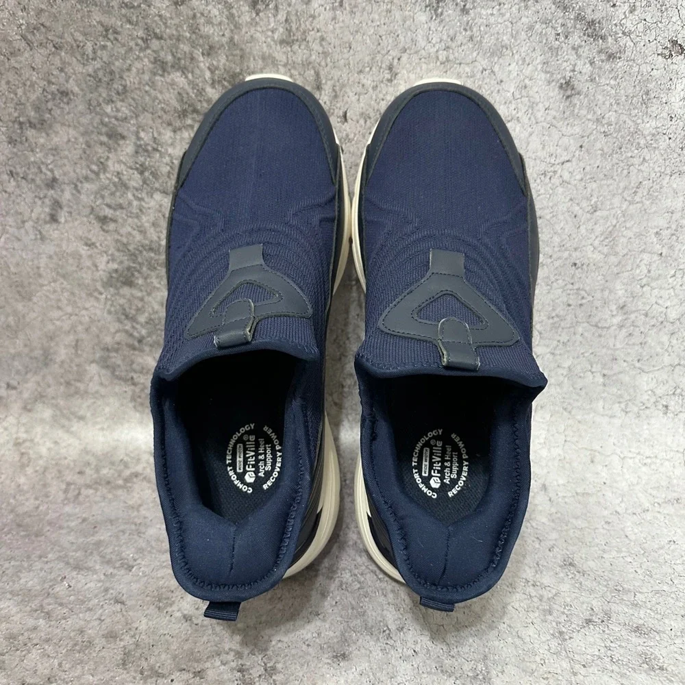 FitVille Slip On Walking Shoes Men 12 Navy Breathable Cushioned LQ-SEV120250425M